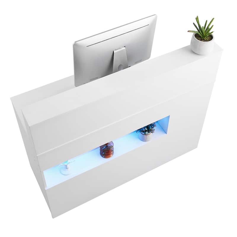 White MDF Reception Desk with LED, Drawers and Keyboard Tray