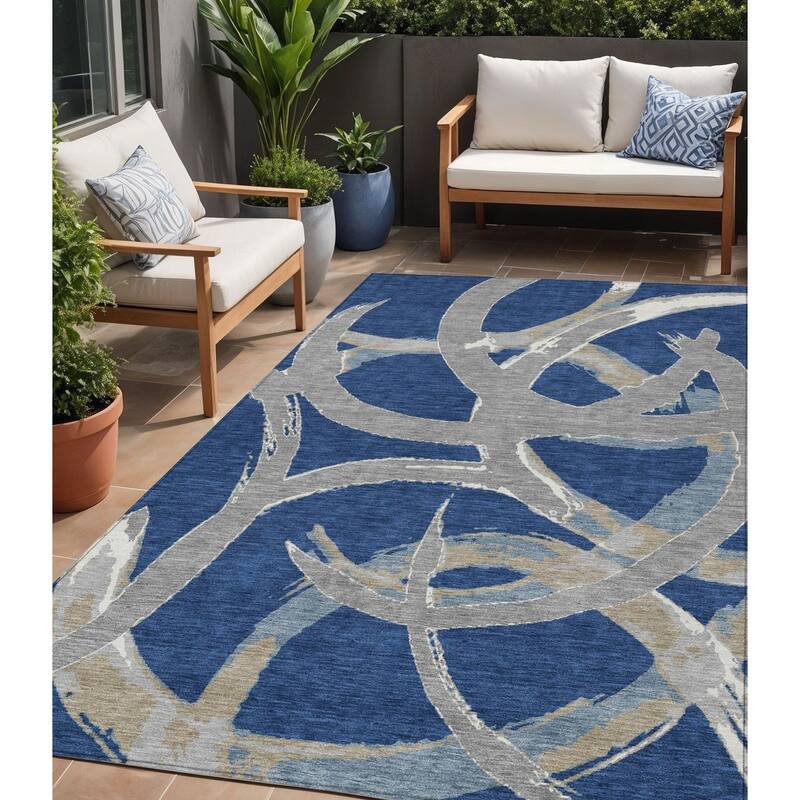 HomeRoots Abstract Transitional Rectangle Outdoor Rug - 5' X 8'