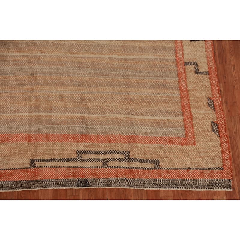Hand Woven Oriental 100% Jute Carpet Southwestern Modern Brown Kilim Area Rug - 9' 9'' X 8' 8''