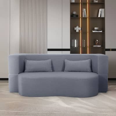 2-in-1 Convertible Sofa Bed, Full Size Folding Loveseat Couch with Soft Teddy Fabric, No Assembly Needed