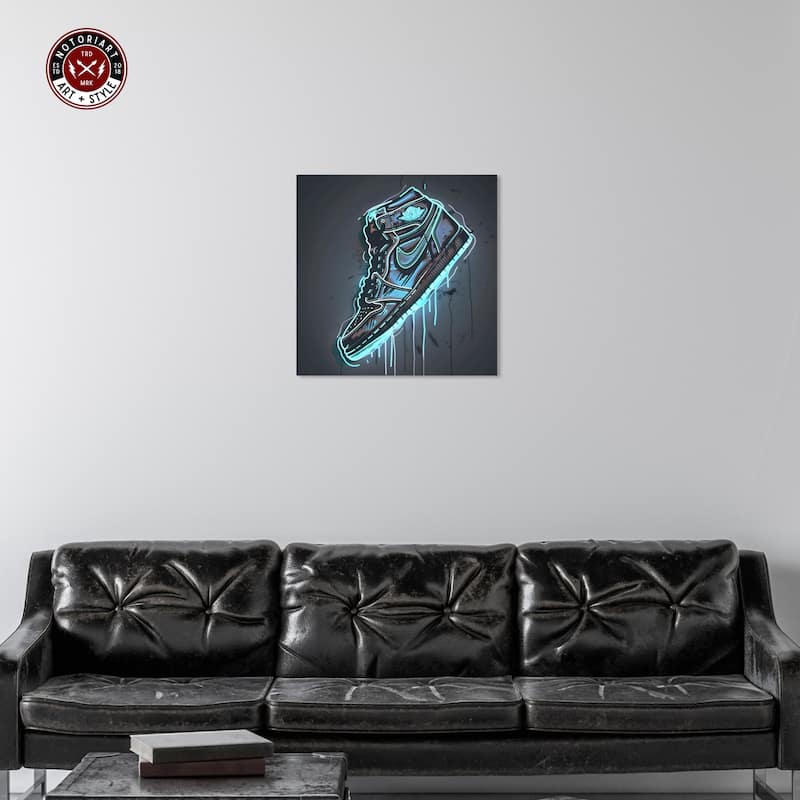 Notoriart Blue Glow Sneaker Gallery Wrapped Sneaker 1 Piece Canvas Wall Art