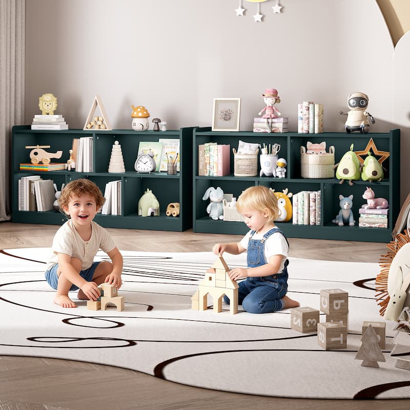 Wooden Storage Cabinet with 5 Sections, Montessori Kids Bookshelf and Toy Organizer for Nursery, Playroom & Classroom