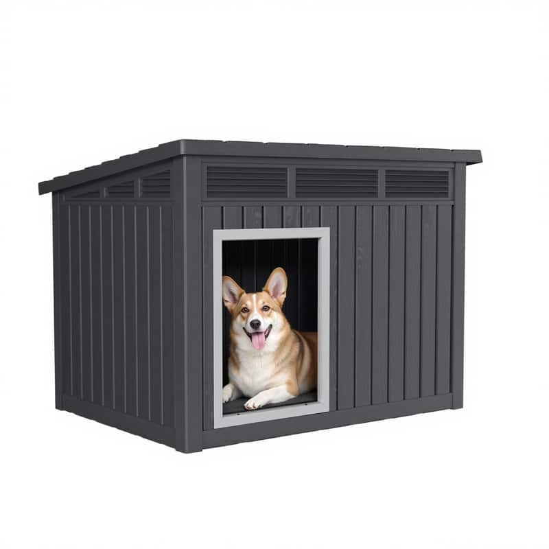 Weatherproof Indoor Outdoor Dog House, Raise Base with Drainage Grooves,32inch