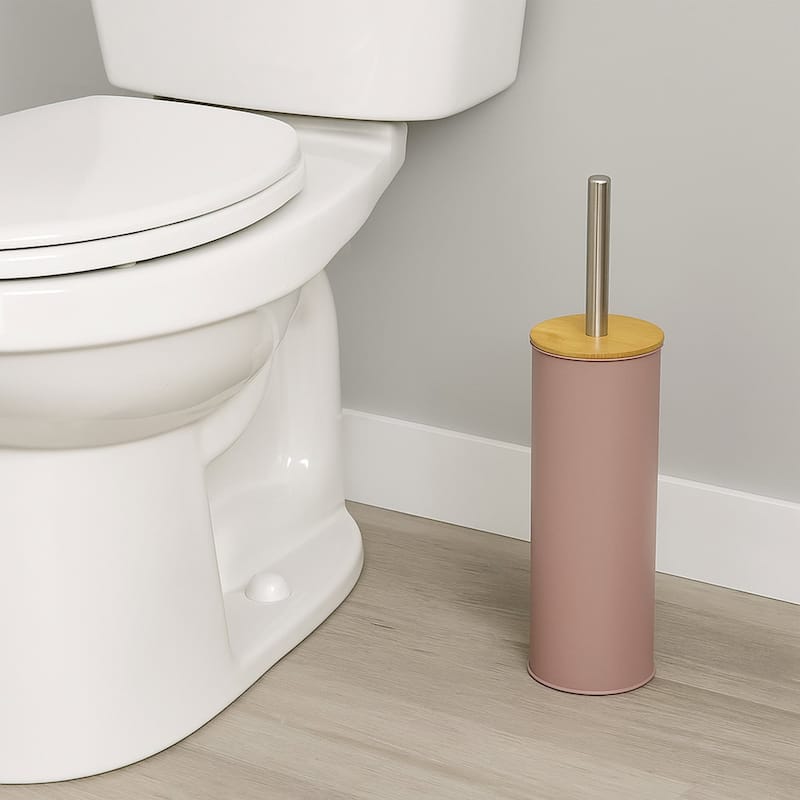 Metal Toilet Brush and Holder Set With Bamboo Lid - Cappuccino