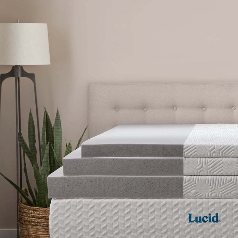 Lucid Bamboo Charcoal and Gel Memory Foam Covered Mattress Topper 2,3,4 inch - N/A
