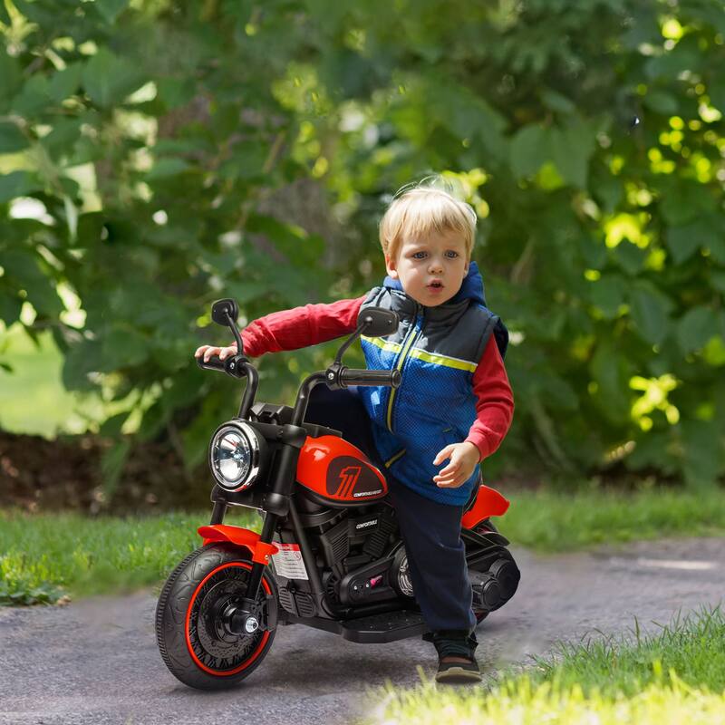 Aosom 6V Kids Motorcycle w/ Training Wheels, Single-Button Start - Red