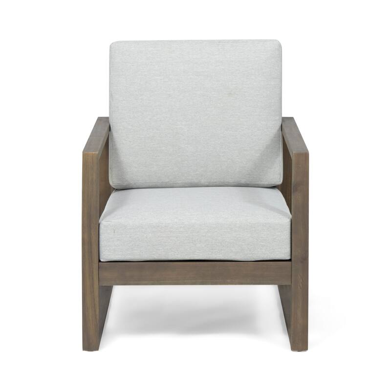 Roomfitters Modern Outdoor Wooden Club Chair with Clean-Line Frame and Weather-Resistant Cushions