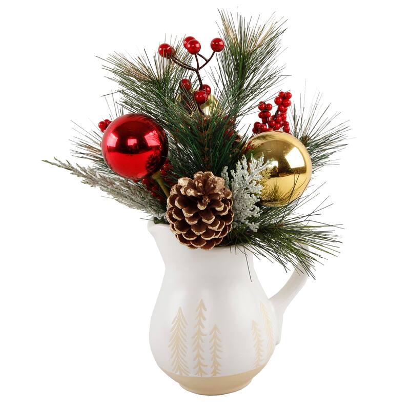 14" XMAS Mix in Ceramic Watering Pot