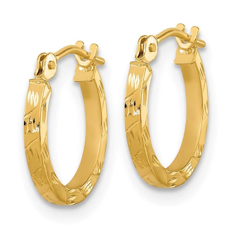 Curata 14k Yellow Gold Sparkle Cut 1.5x13mm Flat Square Tube Hoop Earringss