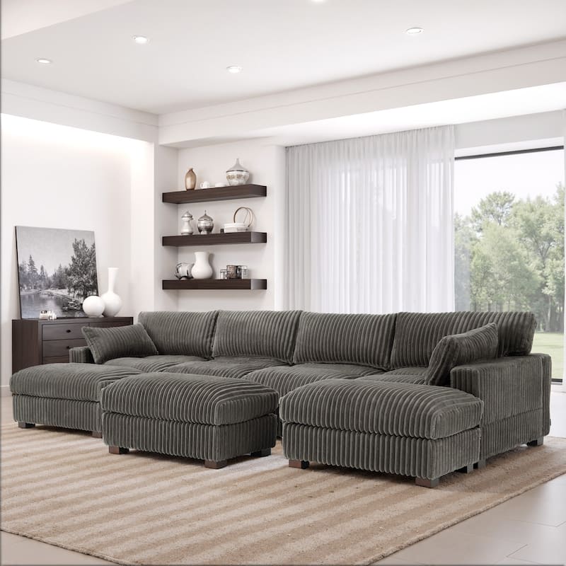 6-Piece 118.4"W Plush Oversized Modular Sectional Sofa Set - Light Grey - Left Facing