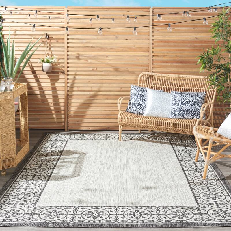 Nourison Garden Party Bordered Indoor/Outdoor Area Rug - 9'6" x 13' - Ivory/Charcoal