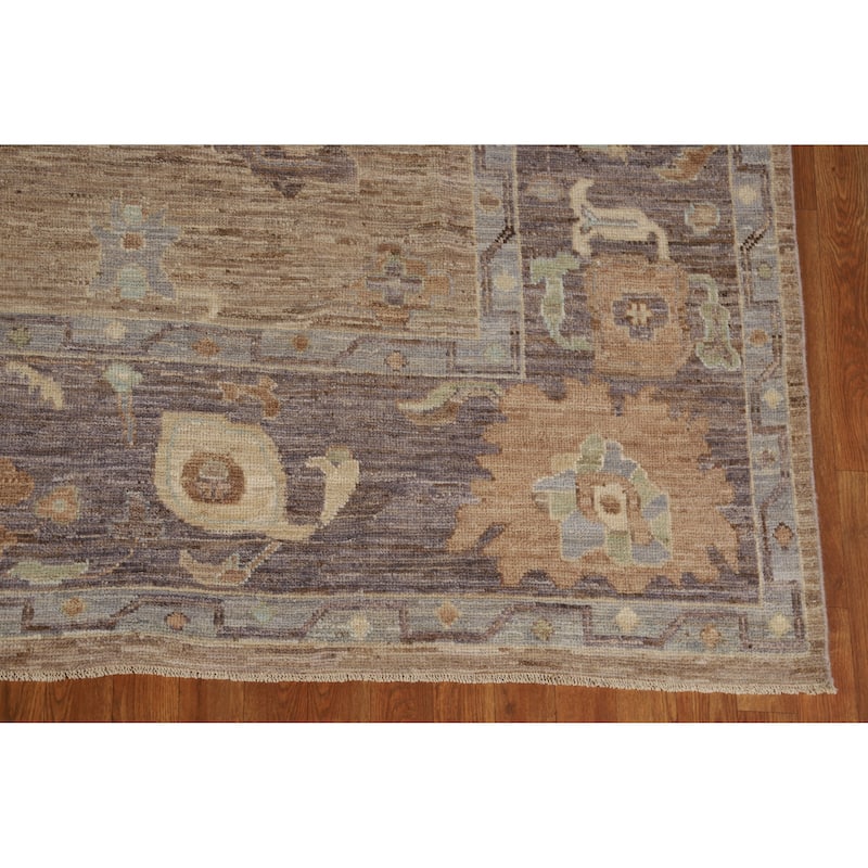 Hand Knotted Oriental 100% Wool Carpet Transitional All-Over Brown Oushak Area Rug - 9' 10'' X 8' 2''