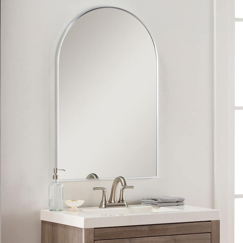 Livabliss Aranya Modern Aluminum Arched Accent Mirror - 24"H x 35"W x 1.1"D - Silver