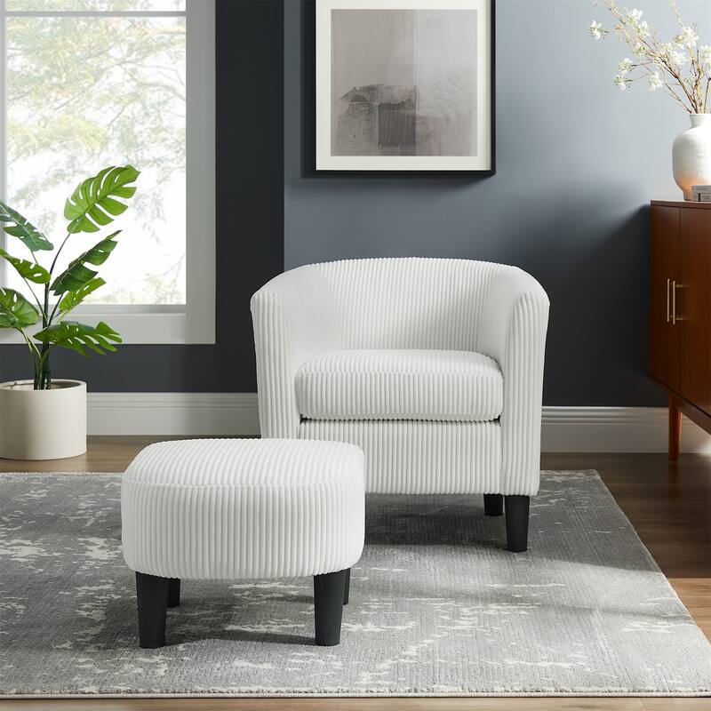 Modern Corduroy Upholstered Accent Chair with Ottoman
