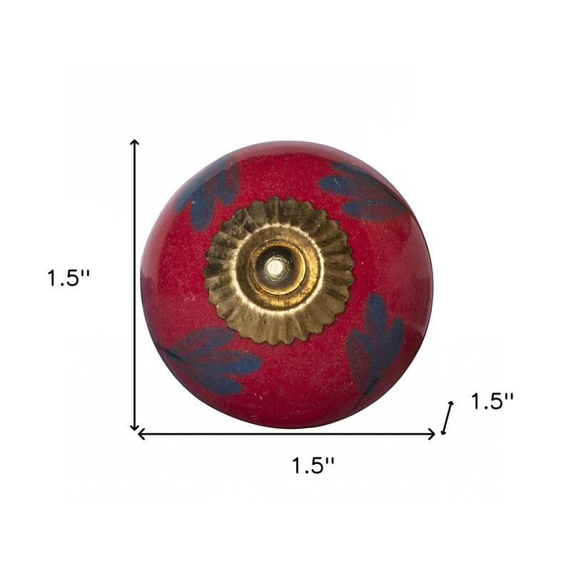 HomeRoots Set of Twelve Blue And Red Floral Ceramic Drawer Pull Knobs - 1.5" x 1.5" x 1.5"