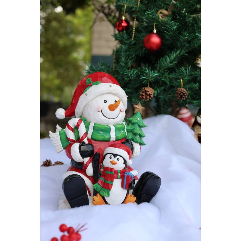 LED Lighted Snowman and Penguin Christmas Figurine - 13.5"