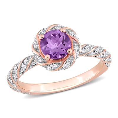 Miadora 5/8ct TGW Amethyst and 1/4ct TDW Diamond Halo Vintage Ring in 14k Rose Gold