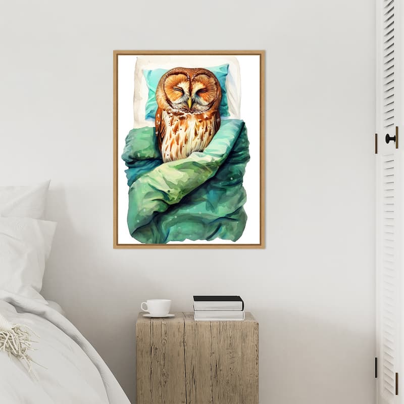 Animal Watercolor Art Bird Sleeping Owl by Justyna Jaszke Framed Canvas Wall Art