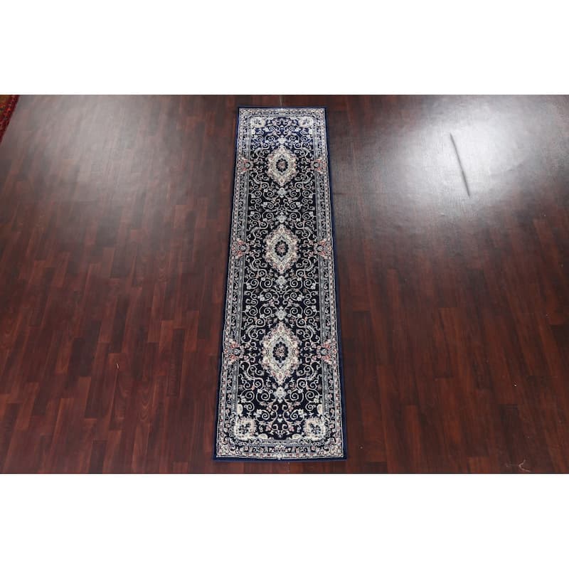 Blue Floral Medallion Transitional Turkish Rug Oriental Carpet