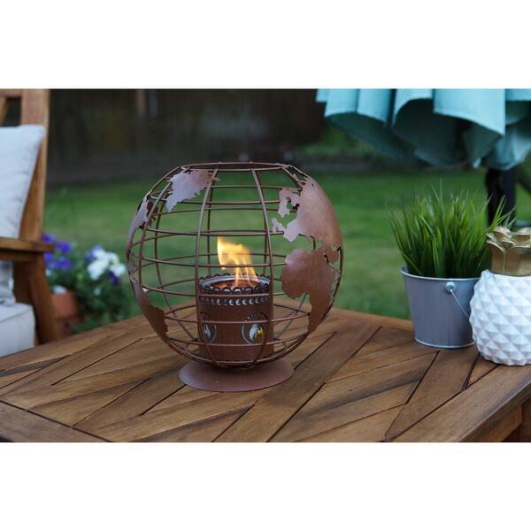 Echo Valley Globe Tabletop Fireplace Outdoor Steel Planet Earth Gel Fuel Fire Bowl Sculpture Home Decor Includes Snuffer Overstock 31478332