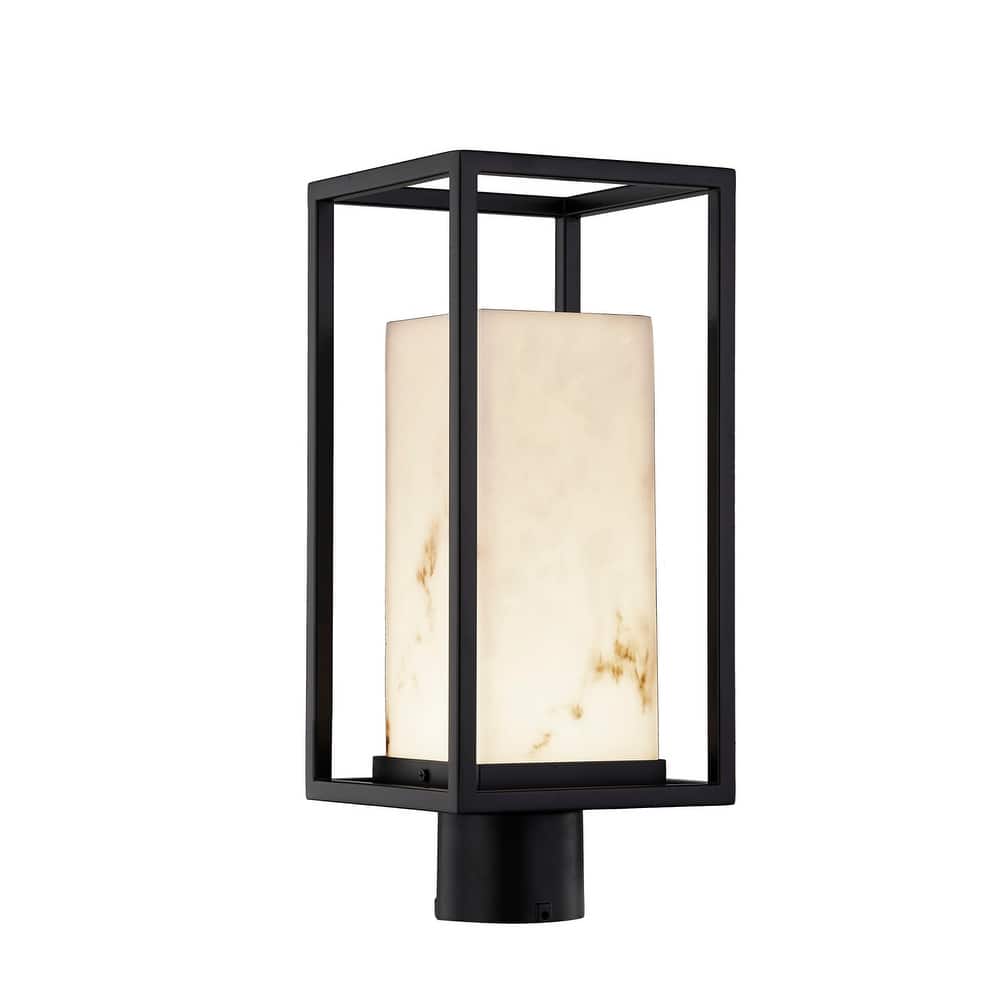 Justice Design LumenAria Laguna 7-inch Matte Black Outdoor LED Post Light, Faux Alabaster Shade