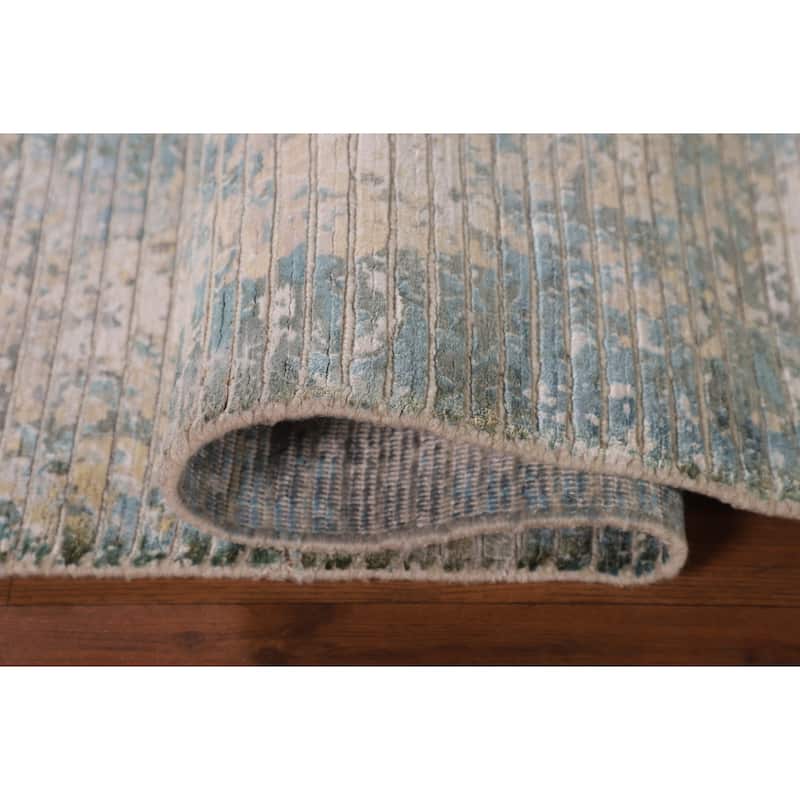 Striped Abstract Indian Area Rug Handmade Wool Carpet - 5'6"x 7'7"