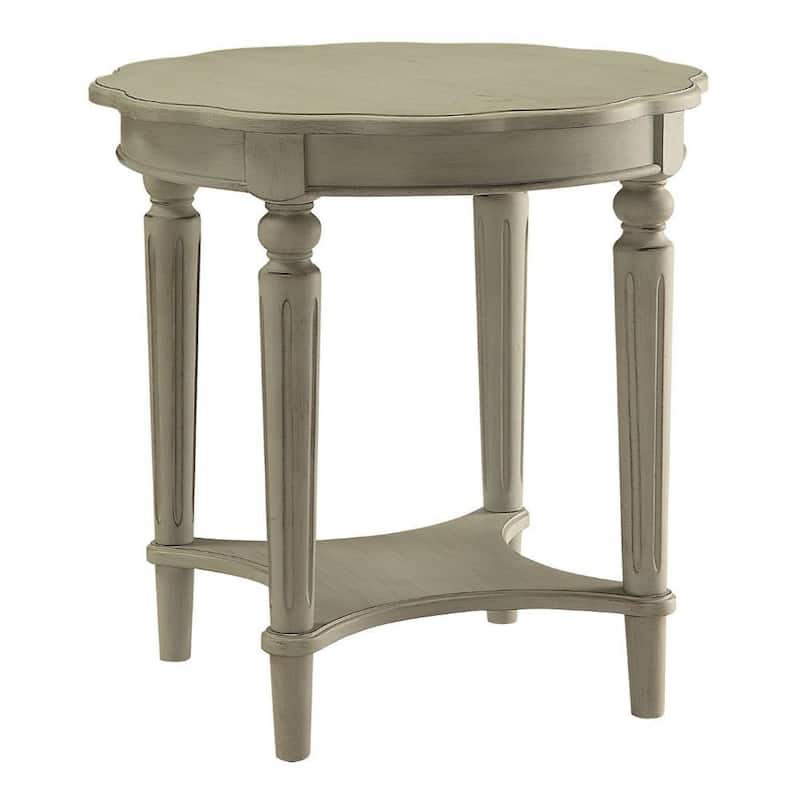 24" Versatile Solid Wood Round Side Table with Weathered Finish and Shelf for Living Room Decor - 24" H x 24" W x 24" D