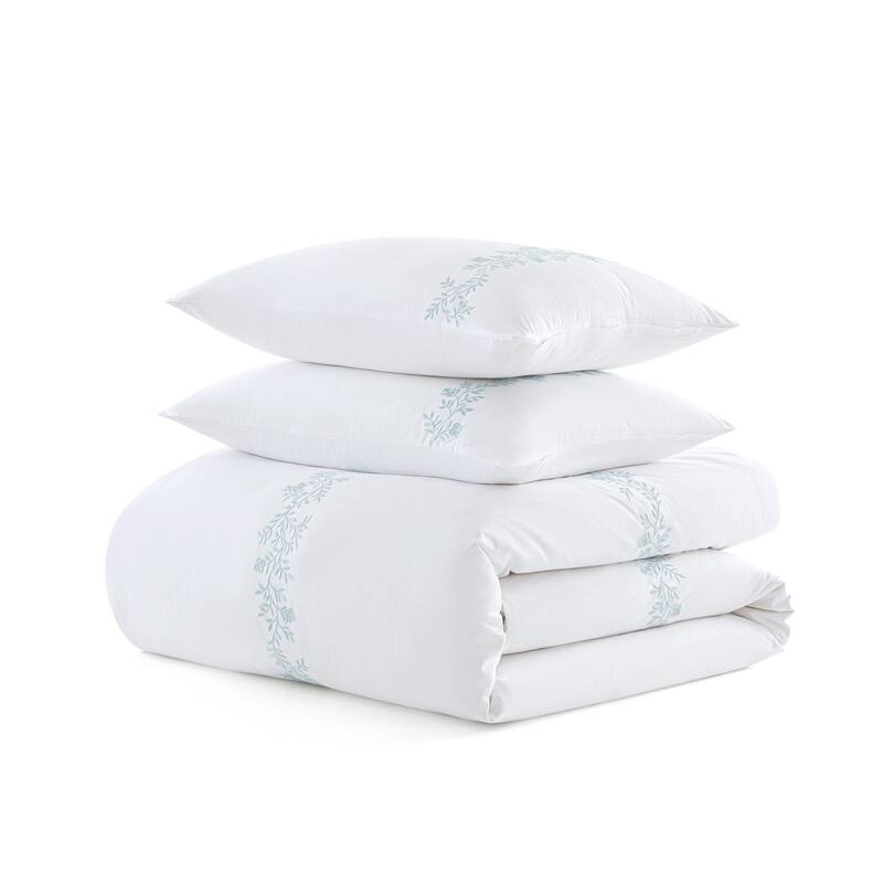 Martha Stewart Garden Path Embroidery Cotton Blue Duvet Cover Set