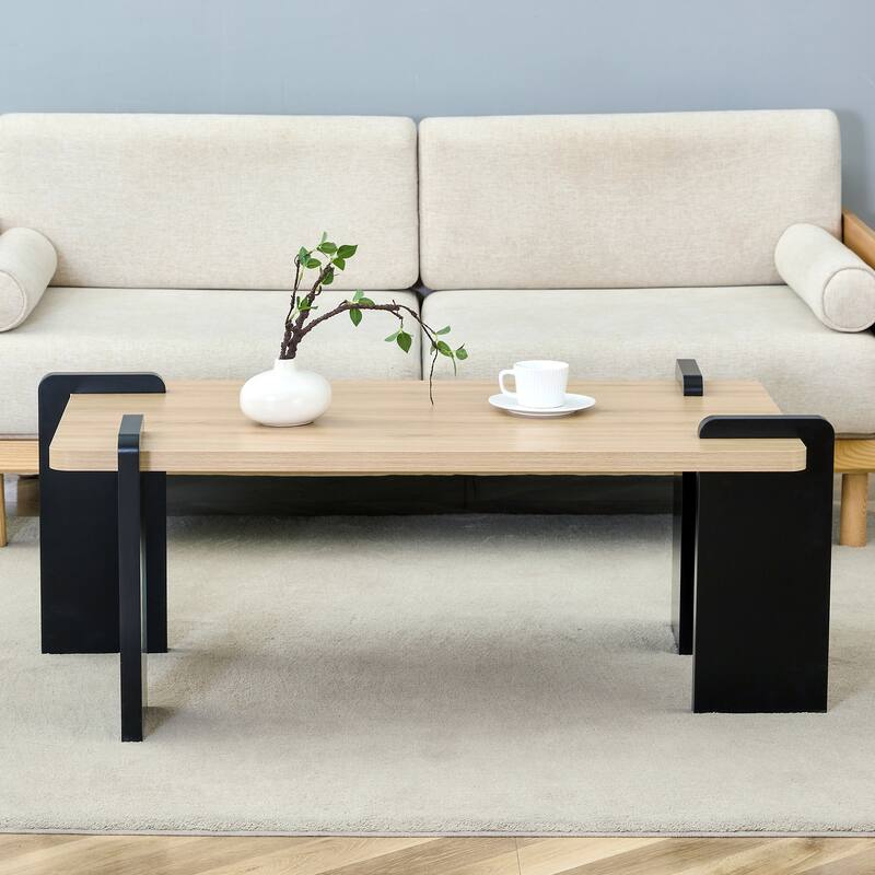 Modern Minimalist Coffee Table Stylish Coffee Table with Natural Wood Tabletop, for Living Room and Lounge Area