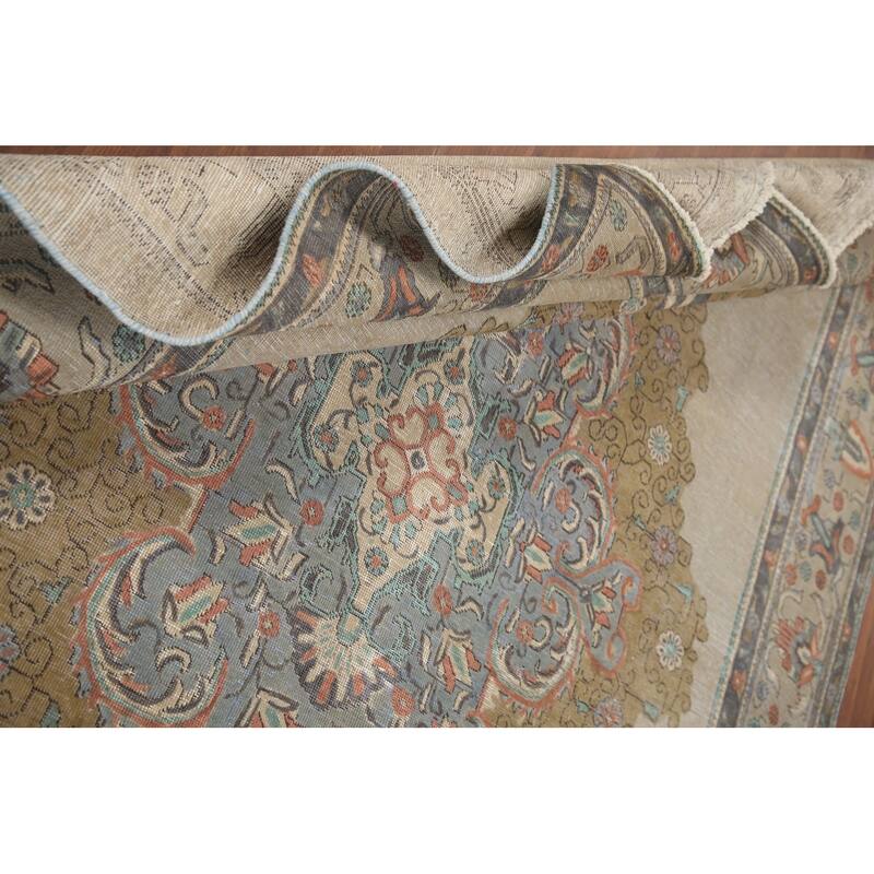 Hand Knotted Oriental 100% Wool Carpet Traditional Medallion Beige & Ivories Tabriz Area Rug - 10' 6'' X 7' 11''
