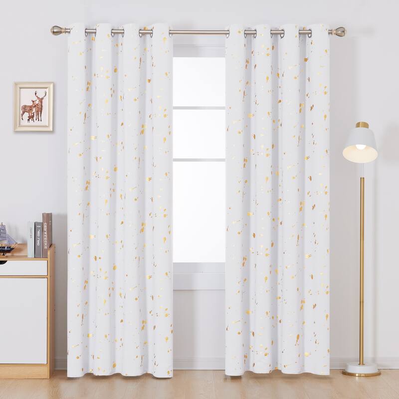 Deconovo Gold Spot Curtain Panel Pair (2 Panel) - W52 x L108 - Greyish White