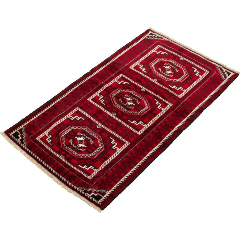 Hand-knotted Rizbaft Red Wool Rug - 3'10 x 6'7/3'10" x 6'7"