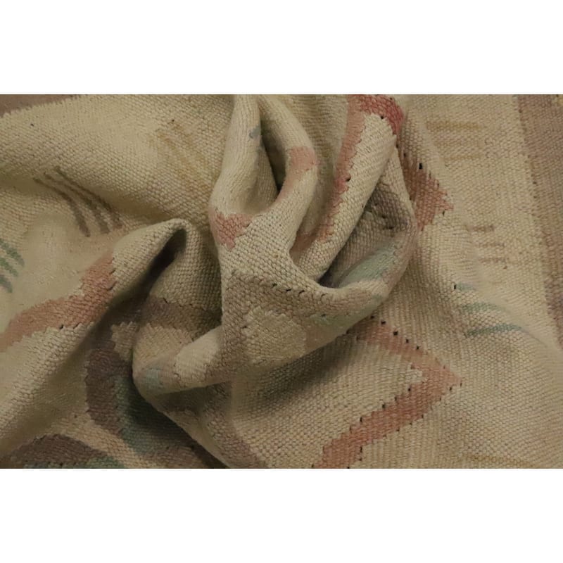 Hand Woven Oriental 100% Wool Carpet Southwestern Tribal Beige & Ivories Kilim Area Rug - 4' 7'' X 3' 1''