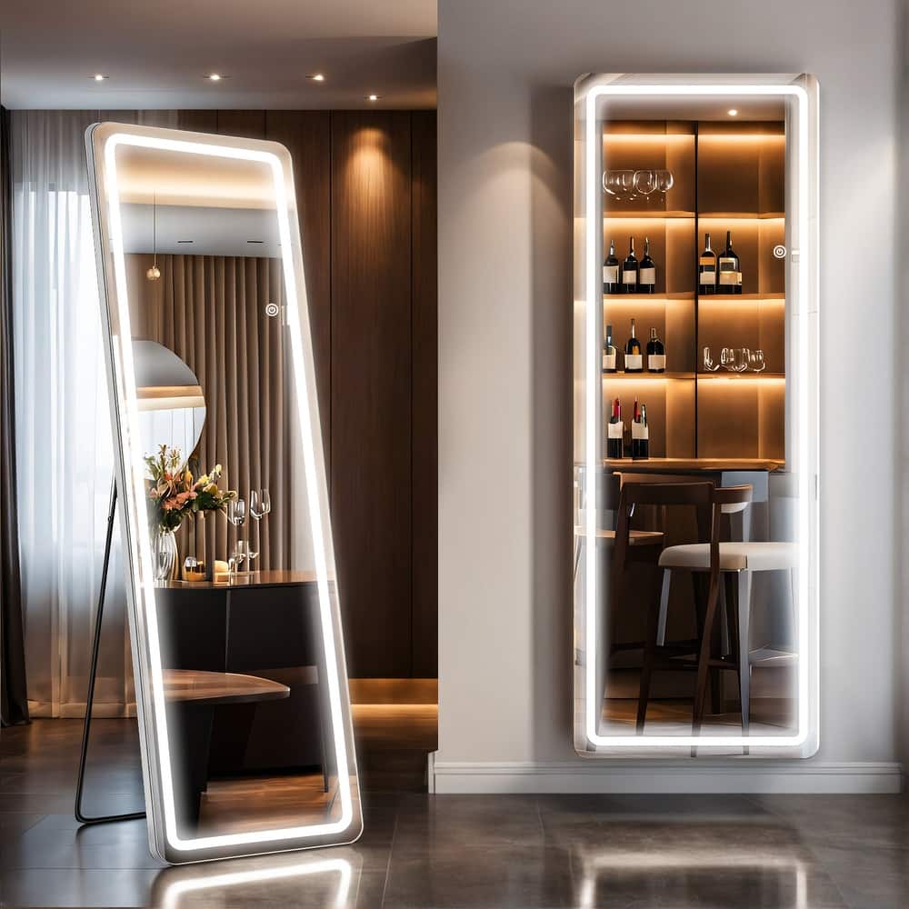 Floor Mirror with LED Light, Full Length Mirror with Stand, Hanging Mirror Wall Mounted Mirror, Full Body Mirror for Living Room