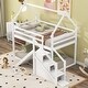 preview thumbnail 14 of 21, Wood Twin over Twin Bed House Roof Frame Loft Bunk Bed with Slide and Storage Staircase 2-in-1 Frame House-shaped Bed Frame