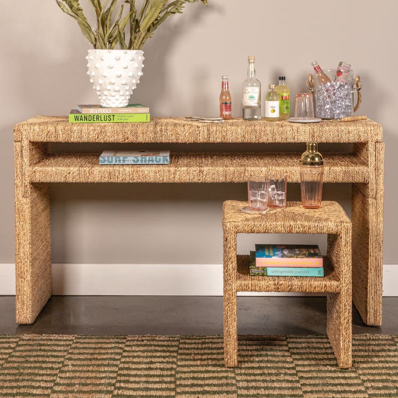 Seagrove Woven Water Hyacinth & Acacia Wood End Table