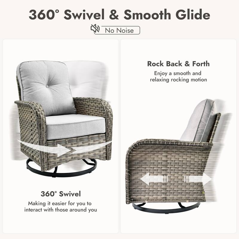 OVIOS 9 Pieces T shaped Seat Curved Swivel Chair Set With Fire Pit