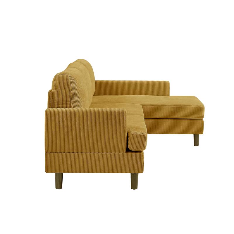 97" Antique Yellow Corduroy Sofa & Chaise, 58x97x35 inches, 189 lbs, Modular, Polyester Cushions