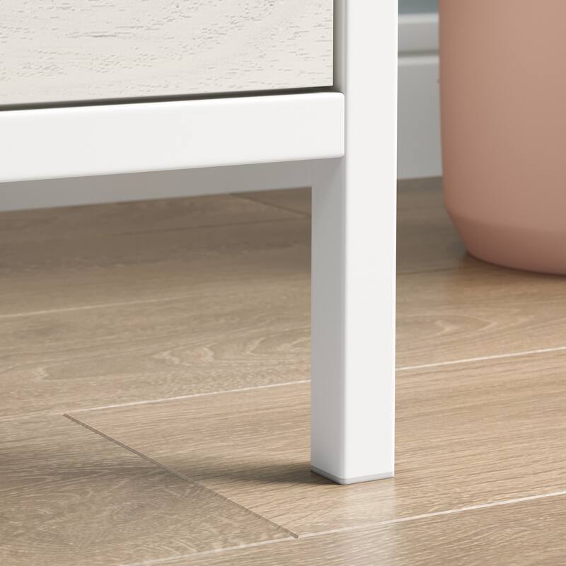 Wood Lateral File with Glass Shelves, Off White and Gray