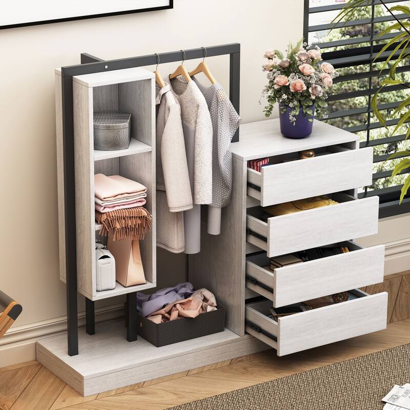 Wardrobe with 4 Drawers and 3 Shelves - White