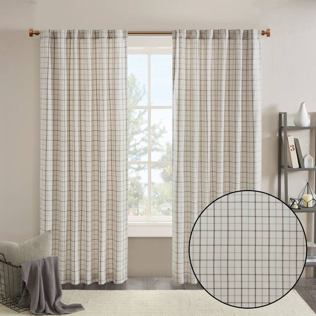 Madison Park Salford Plaid Rod Pocket and Back Tab Single Curtain Panel with Fleece Lining