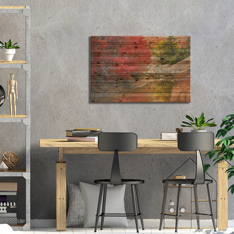 Maple And Cottonwood Autumn Foliage, Zion National Park, Utah II Print On Wood by Tim Fitzharris - Multi-Color