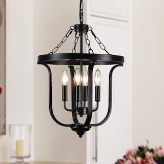 4-Light Candle Accents Rustic Cage Chandelier for Dining Room Kitchen Island