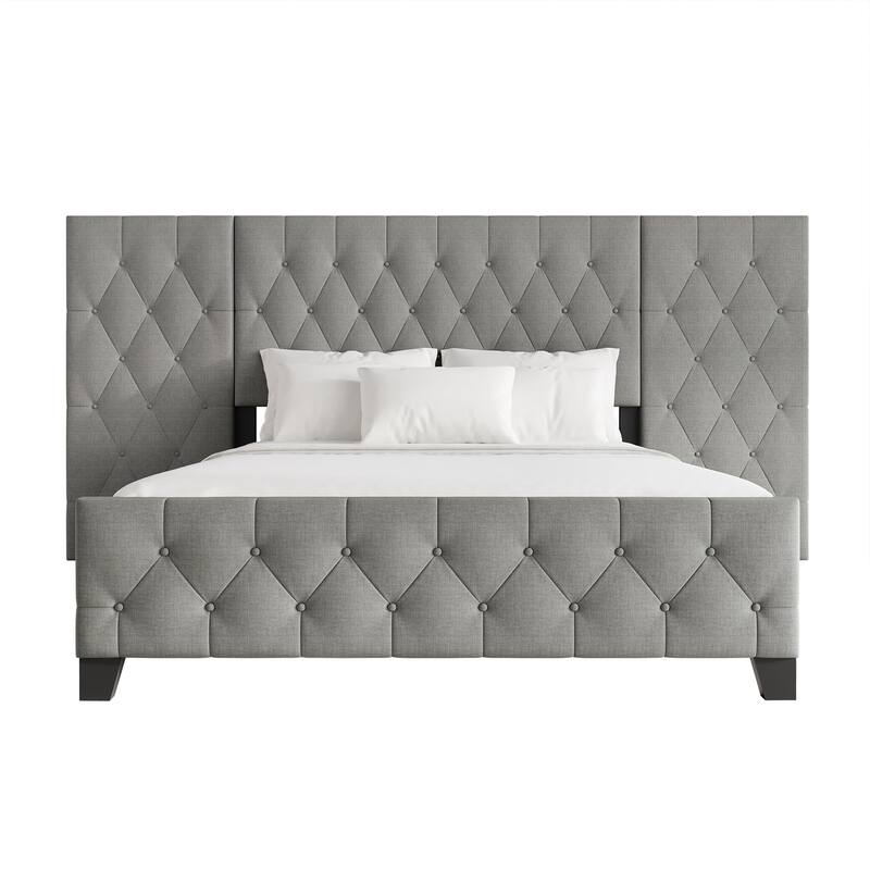 CraftPorch Modern Button Tufted Diamond Bed - Light Grey - Queen