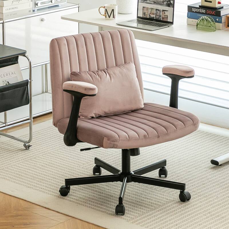 Linen Criss Cross Armrest Office Chair with Wheels - Ergonomic for Home Office, Work & Study - Pink