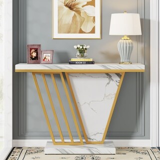 41-Inch Gold Console Table, Modern Entryway Table with Faux Marble ...