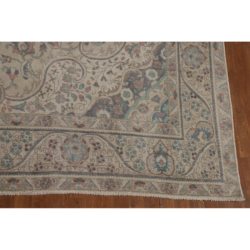 Floral Tabriz Persian Area Rug Oriental Hand-Knotted Wool Carpet - 9'3"x 12'4"