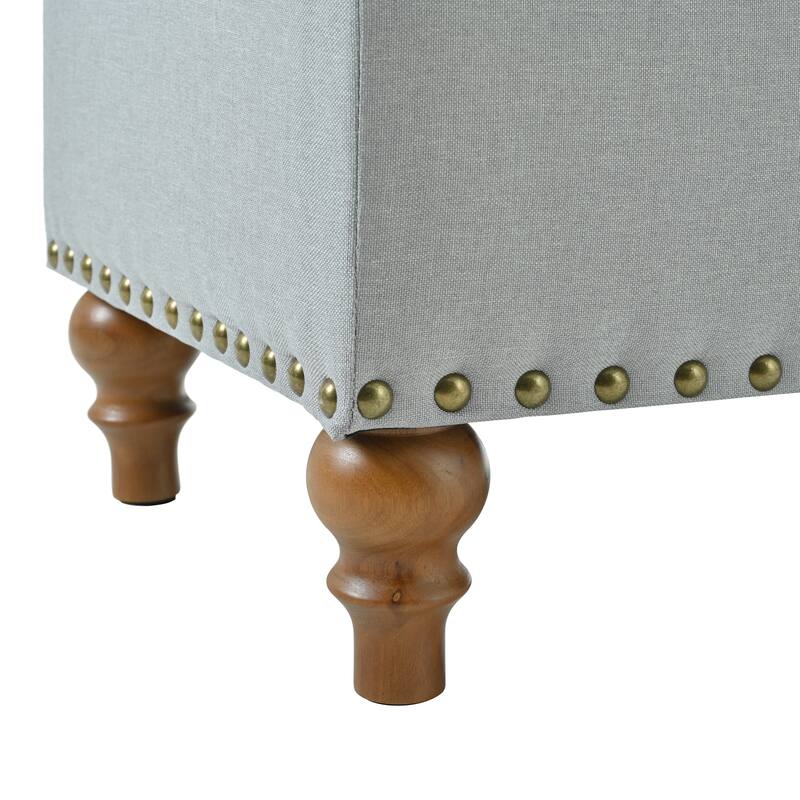 Linen Ottoman Storage Bench with Rivet Trim Around