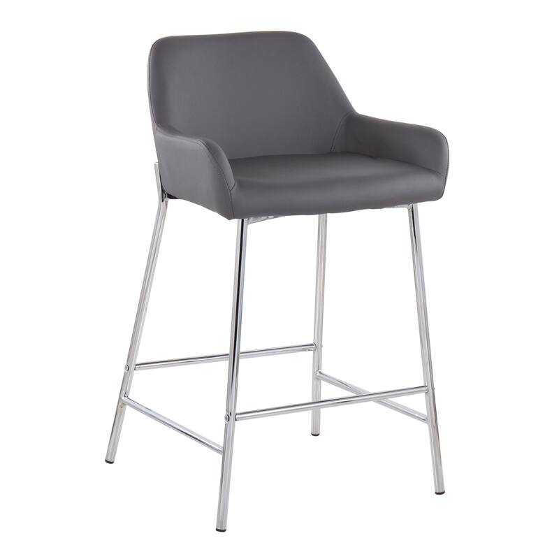 Silver Orchid Galotti Chrome Fixed-Height Upholstered Counter Stool - Set of 2