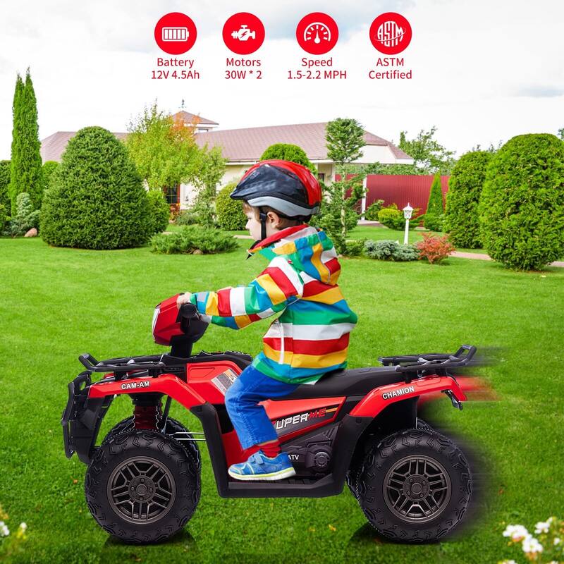 12V Battery-Operated Kids ATV, Dual Speed Adjustment, LED Light, Music, USB